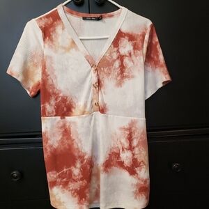 Doe & Rae Orange and Cream Tie-Dye Button Down Shirt